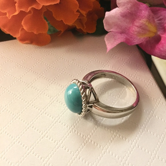Simulated Turquoise 925 sterling silver rhodium plated ring – size 6 - Picture 1 of 4